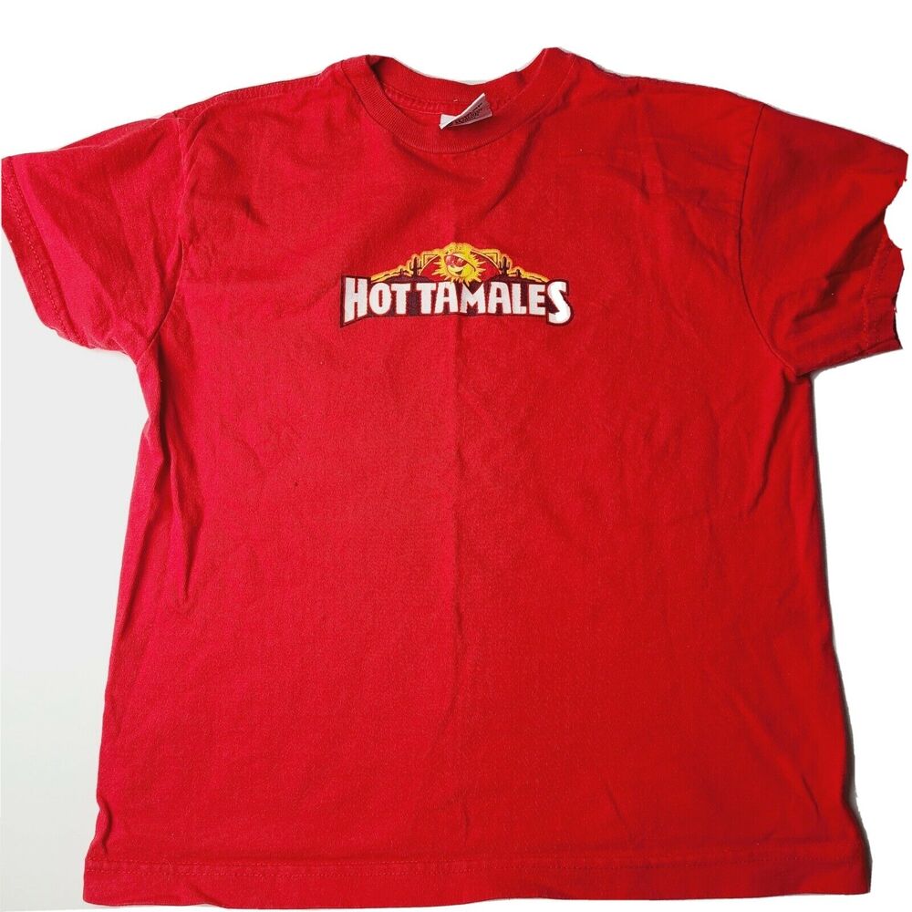 Vintage Hot Tamales Red Shirt Made in USA Youth Size Medium Candy 90s